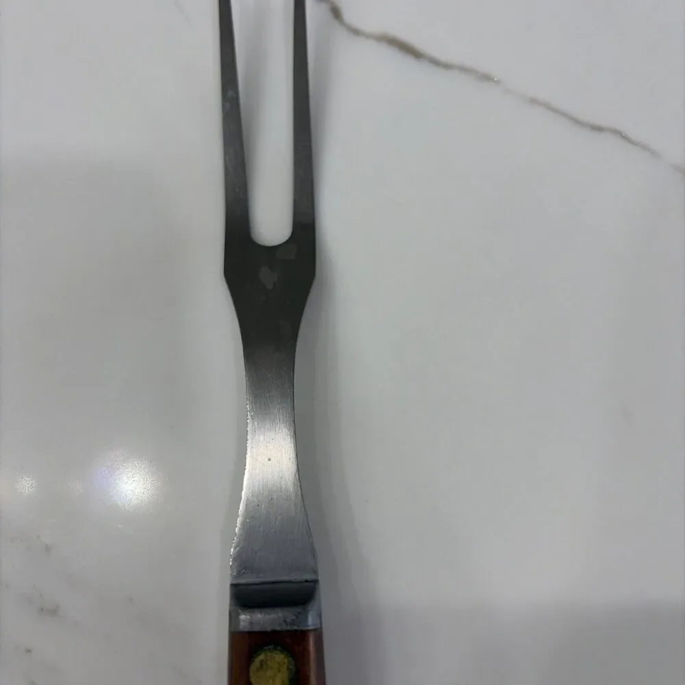 Ekco Carving Fork Stainless Steel Wooden Handle USA